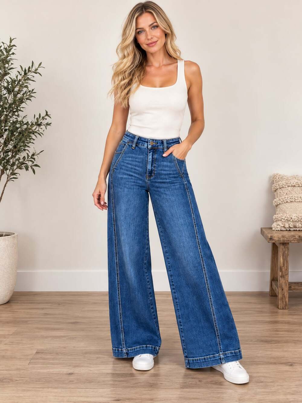 Judy Blue 82656 High Rise Trouser Wide Leg Jeans Medium Wash Women’s 5/27